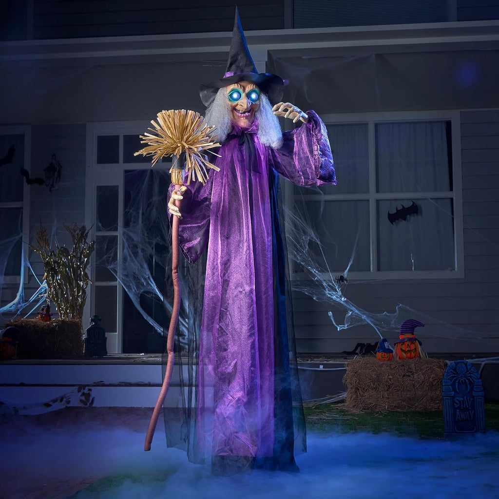 JOYIN Halloween Decorations Witch Life Size Animated with LED Eyes and Creepy Sound, Radar Motion Activated Animatronics Clearance for Haunted House Decor Outdoor Lawn Yard Patio