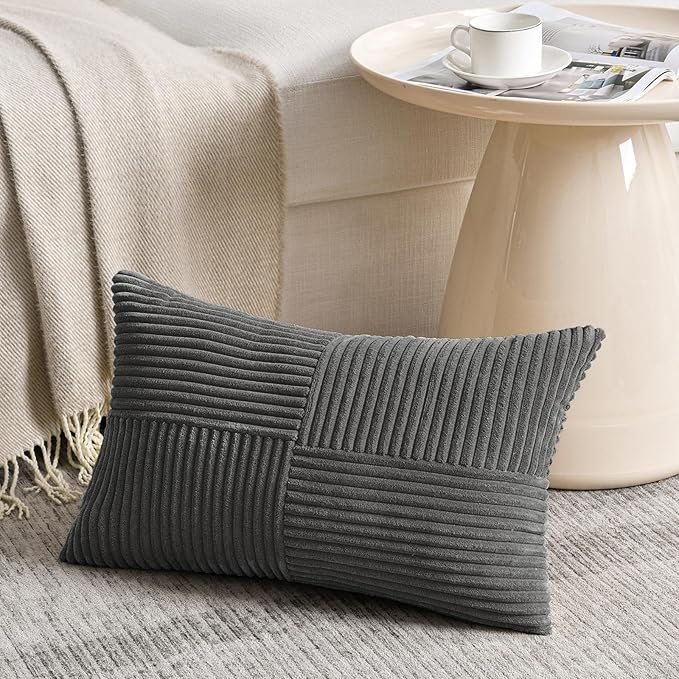 Fancy Homi 2 Packs Dark Gray Long Lumbar Decorative Throw Pillow Covers 16x24 - Image 2