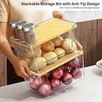 2 Set Pantry Organizer and Stackable Storage Kitchen,Sturdy and Durable Storage Basket for Potato, Onion, Garlic, Fruit, Vegetable, Produce, Clear Plastic Storage with Lid&Handle