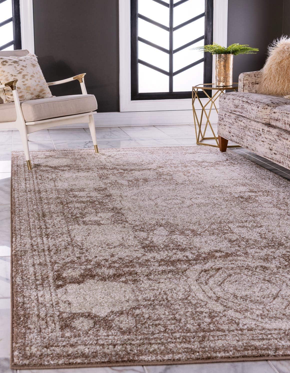 Unique Loom Bromley Collection Area Rug - Wells (3' 1" Round Orange/Ivory)