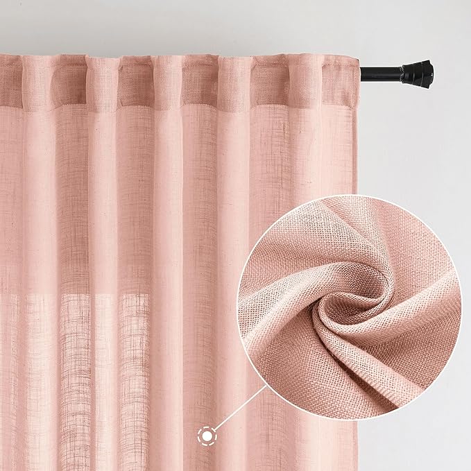 MIULEE Blush Pink Linen Curtains 90 Inch Long 2 Panels - Image 2