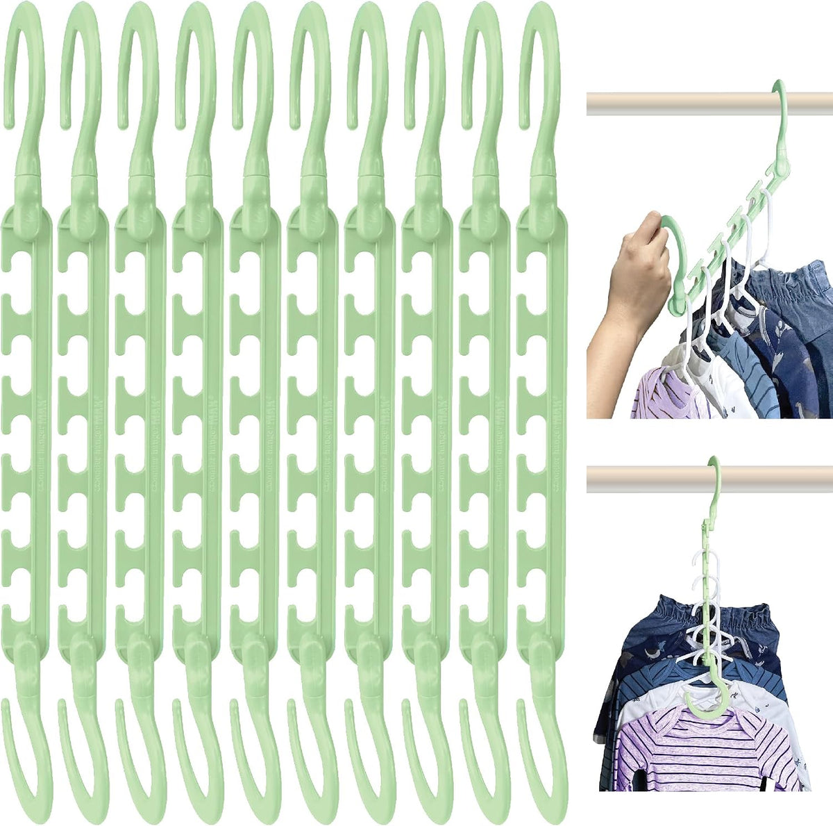 Max Space Saving Hangers, 10-Pack, 360° Hooks, Pastel Green
