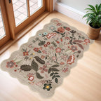 2x3 Small Area Rug for Entryway: Washable Soft Floral Scalloped Rug Brown