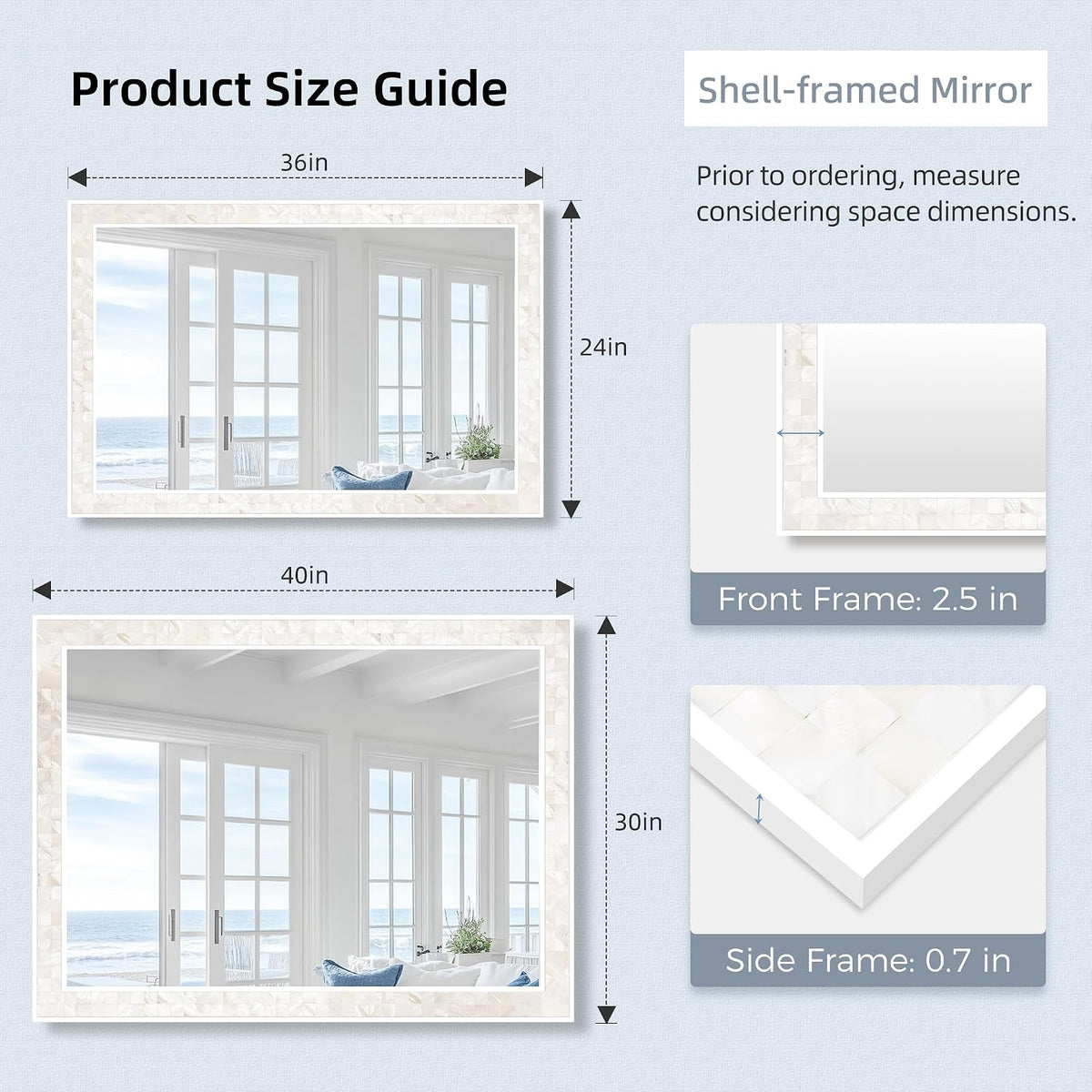 Tanmicoshomy White Shell Framed Wall Mirrors for Bathroom 24x36 Inch