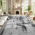 Living Room Rug 9x11 Ink Black Area Rugs Machine Washable Abstract Boho Large by OmpaaHomeDecor