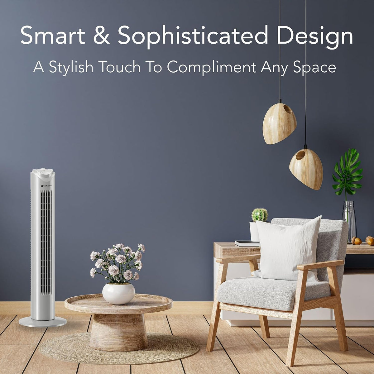 COMFORT ZONE 32" Oscillating Tower Fan with Bladeless Design - Gray