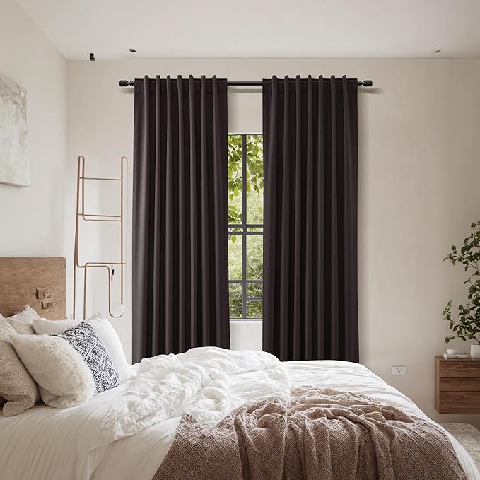 Guken Cocoa Coffee 100% Blackout Linen Curtains 96 Inch Length 2 Panels Set - Image 9
