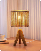 EDISHINE Small Rattan Table Lamp, Wood Tripod Bedside Lamp, 14.2", E26 Base