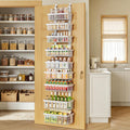 9 Tier Narrow Over The Door Pantry Organizer, 2 in 1 Wall Mount or Hanging Spice Rack with Adjustable Deep Basket, Heavy-Duty Seasoning Organizer and Storage for Kitchen Closet Bathroom (White)