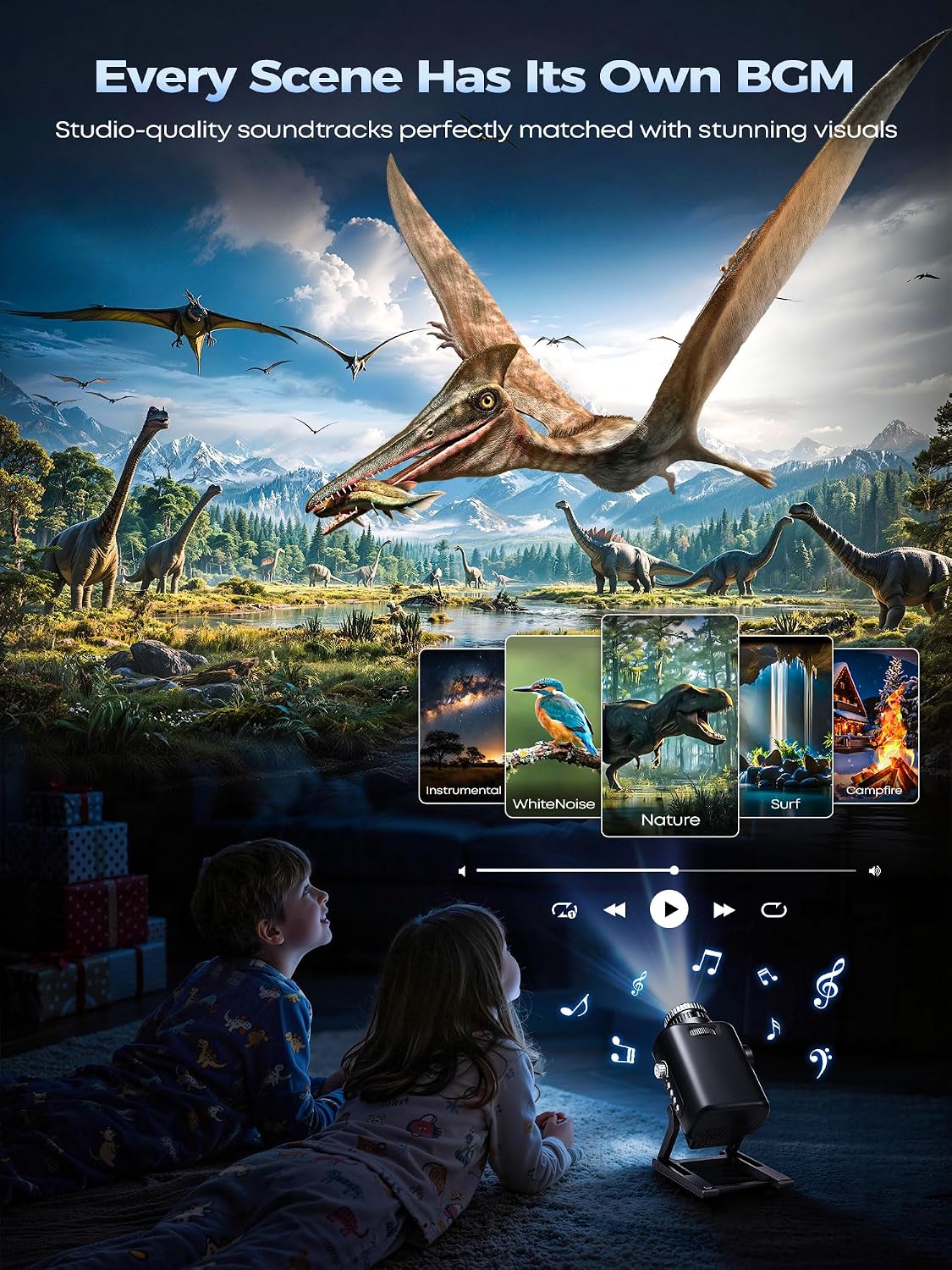 One Fire 3D Galaxy Projector, 65 Scenes HD Star Projector Bluetooth Speaker