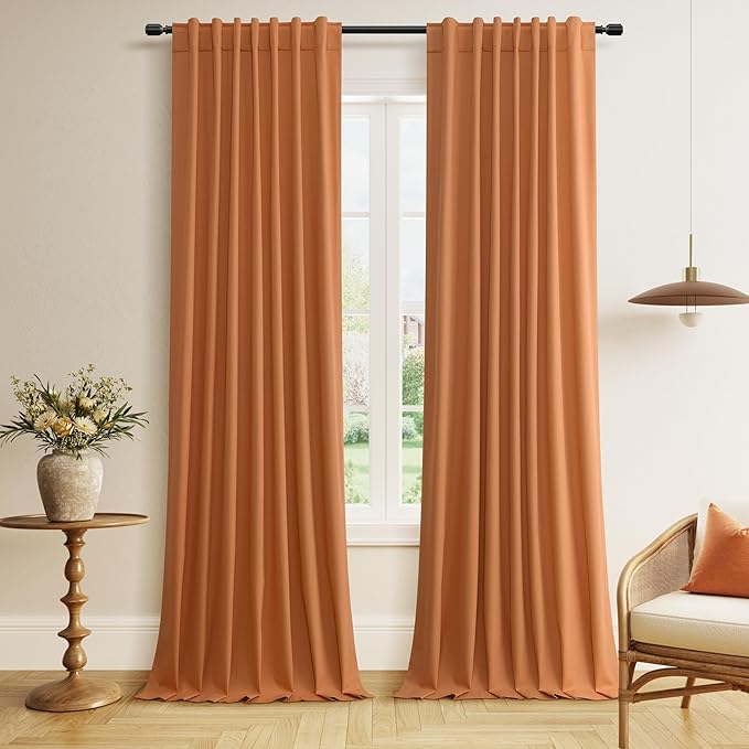Guken Orange 100% Blackout Linen Curtains 120 Inch Length 2 Panels Set by Guken