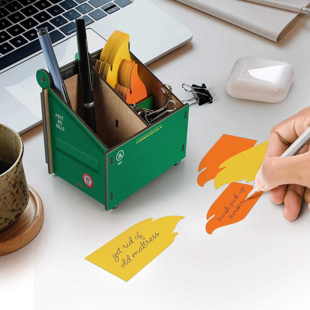 Genuine Fred The Original DESK DUMPSTER Pencil Holder with Flame Note Cards