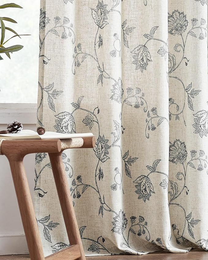 Jinchan Linen Floral Curtains 63 Inch Length - Image 8