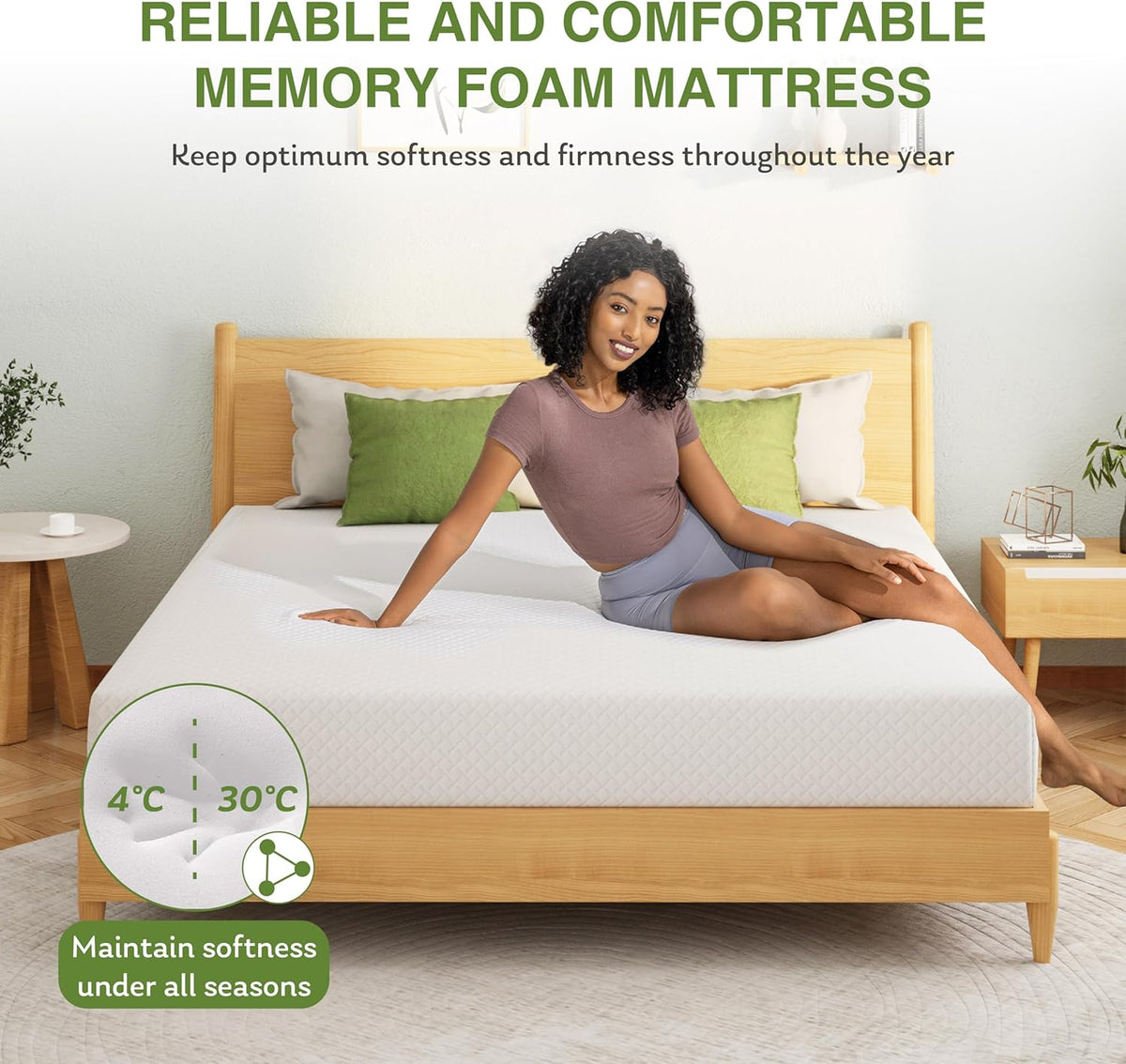 EGOHOME Full Size Memory Foam Mattress 6 Inch, Green Tea, Medium Firm