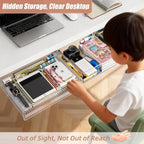 3 Pack Under Desk Drawer Slide Out Storage Organizer, Clear White 3 Sizes (S/M/L), Dual-Mount Hidden Table Tray for Tablets, Planners & Office Supplies