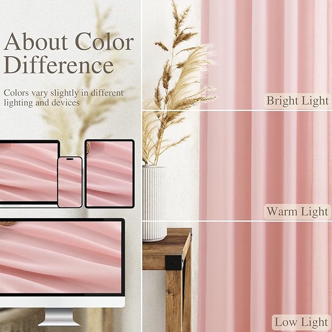 Nanspring Pink Linen Curtains 102 Inches Long Rod Pocket Back Tab Drapes 2 - Image 3