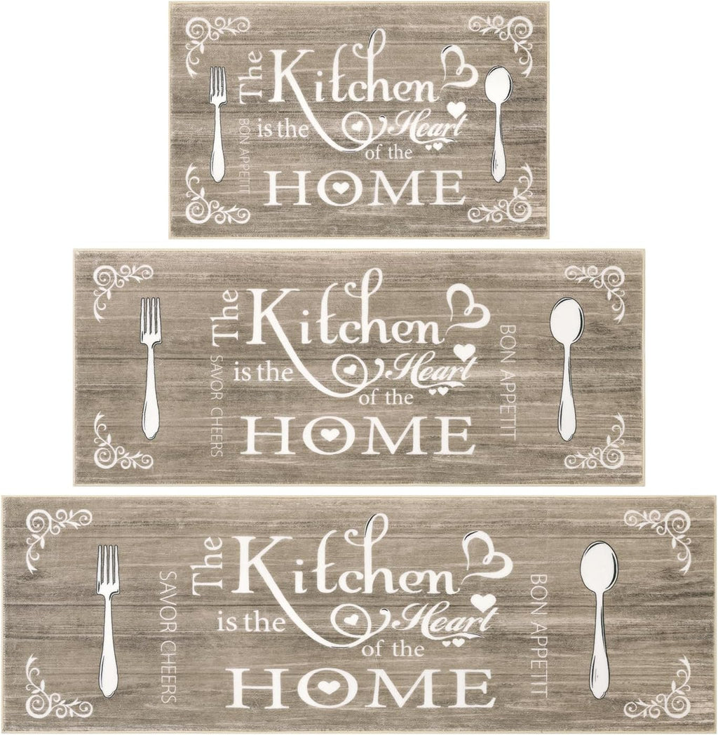 Vaukki Boho Kitchen Rug Sets 3 Piece,Dark Brown Washable Kitchen Floor Mat