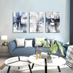 Abstract Blue and White Wall Art Set of 3, Modern Simple Navy Framed Canvas Prints Poster, Gray Painting Picture for Living Room, Bedroom, Office Wall Decor 12x16 Inch