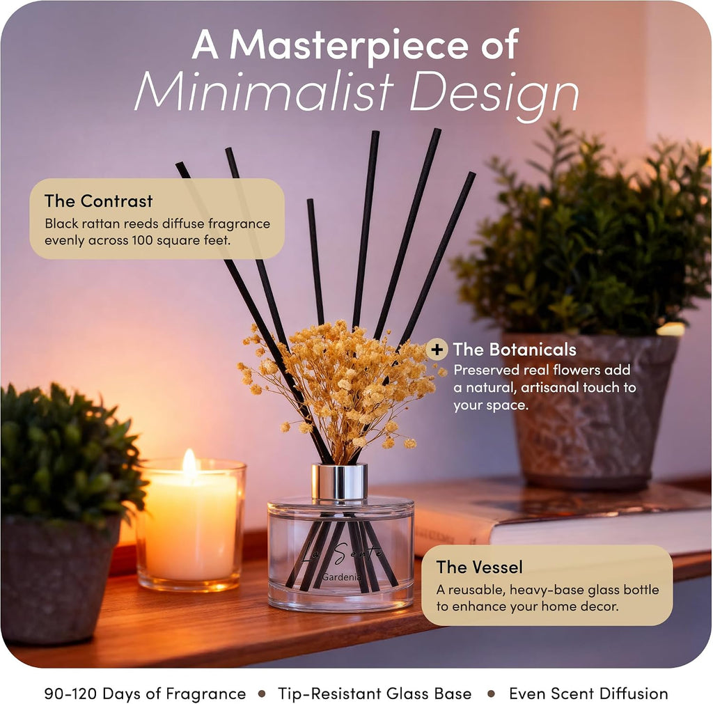 Gardenia Reed Diffuser Set with Sticks, 6.7 fl oz / 200 ml