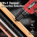 12V Cordless Drill Set with Battery & Charger, Electric Power Drill with Pure Copper Motor, 180 In-lbs Torque, 18+1 Clutch, 3/8" Keyless Chuck, LED Light, Drill Kit for Home Repair, DIY(RED)