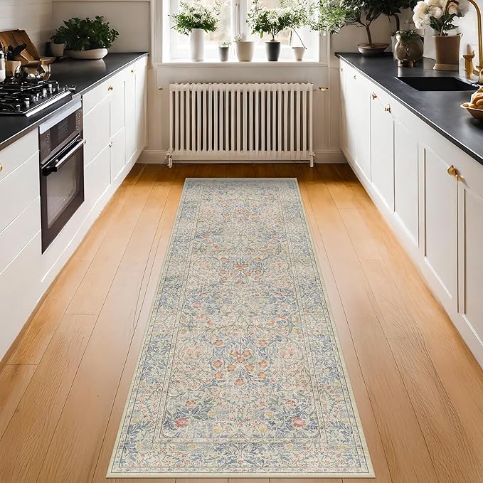 Vintage Beige Blue 3x10 Runner Rug - Image 3