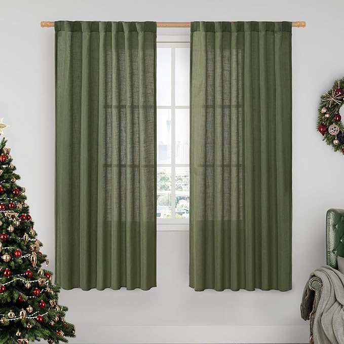 LAMIT Light Filtering Linen Curtains 68 inch by LAMIT