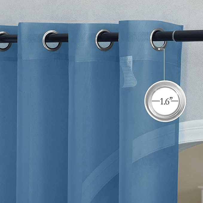 NICETOWN Stone Blue Sheer Curtains 90 Inches Long, Grommet Airy & Lightweight - Image 2
