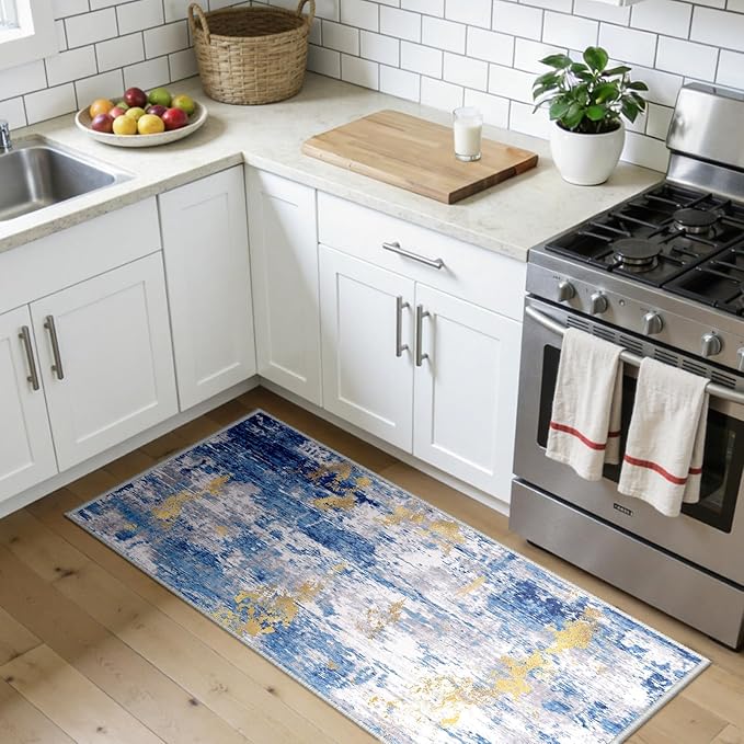 Washable Area Rugs 2'x5' Non-Slip Modern Abstract Soft - Image 2