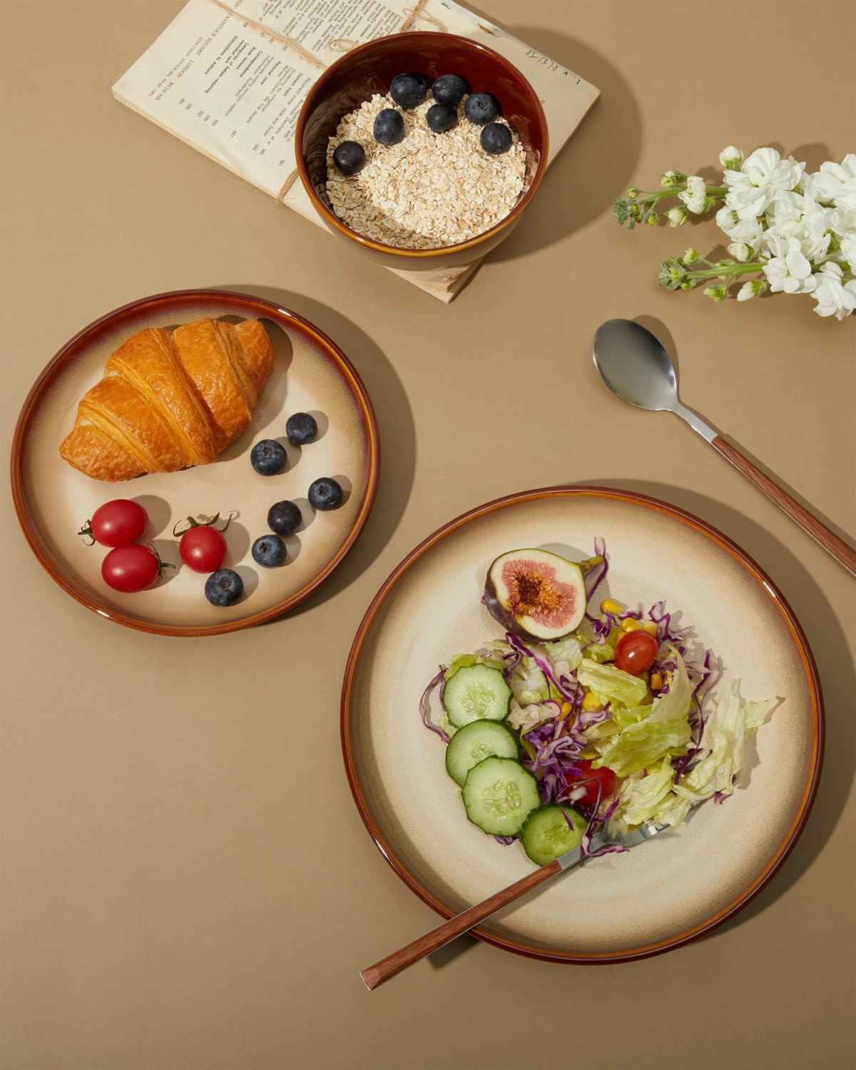 Ceramic Dinnerware Sets for 6, 18pcs Plates and Bowls Sets Dish Set