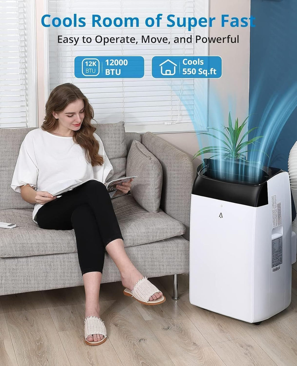 12,000 BTU Quiet Portable AC Unit – 3-In-1 Cooling, Dehumidifier & Fan With Remote, Covers 450 Sq.Ft, Compact Design for Home/Office, Black Top