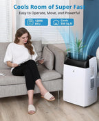 12,000 BTU Quiet Portable AC Unit – 3-In-1 Cooling, Dehumidifier & Fan With Remote, Covers 450 Sq.Ft, Compact Design for Home/Office, Black Top