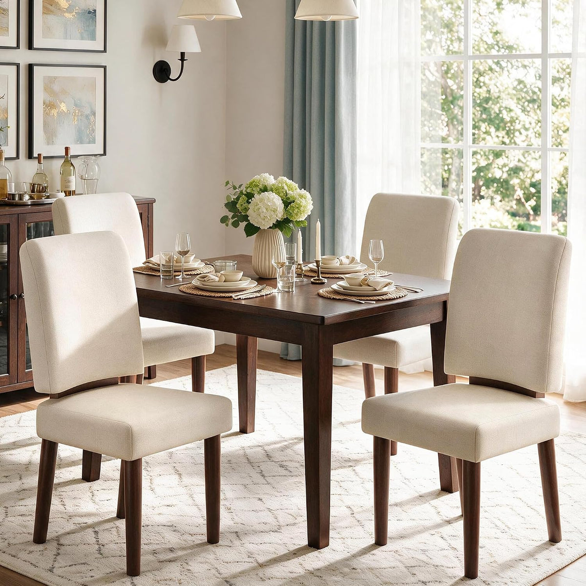 Jocoevol Dining Chairs Set of 4, Upholstered Kitchen & Dining Chairs with Curved Backrest,Thick Cushioned Seats & Solid Wood Legs, Mid-Century Modern Kitchen Chairs for Dining Room
