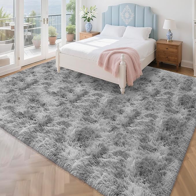 Large Area 8x10ft Carpet Tie-Dyed Grey Washable and Fluffy - Image 3