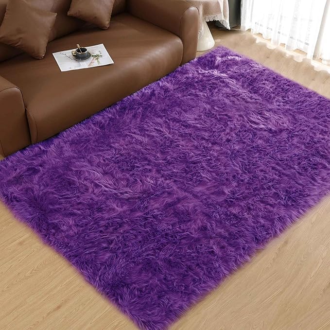 Goolela Purple Area Rug 6x9 Fluffy Fuzzy Furry Shag Carpet by Goolela