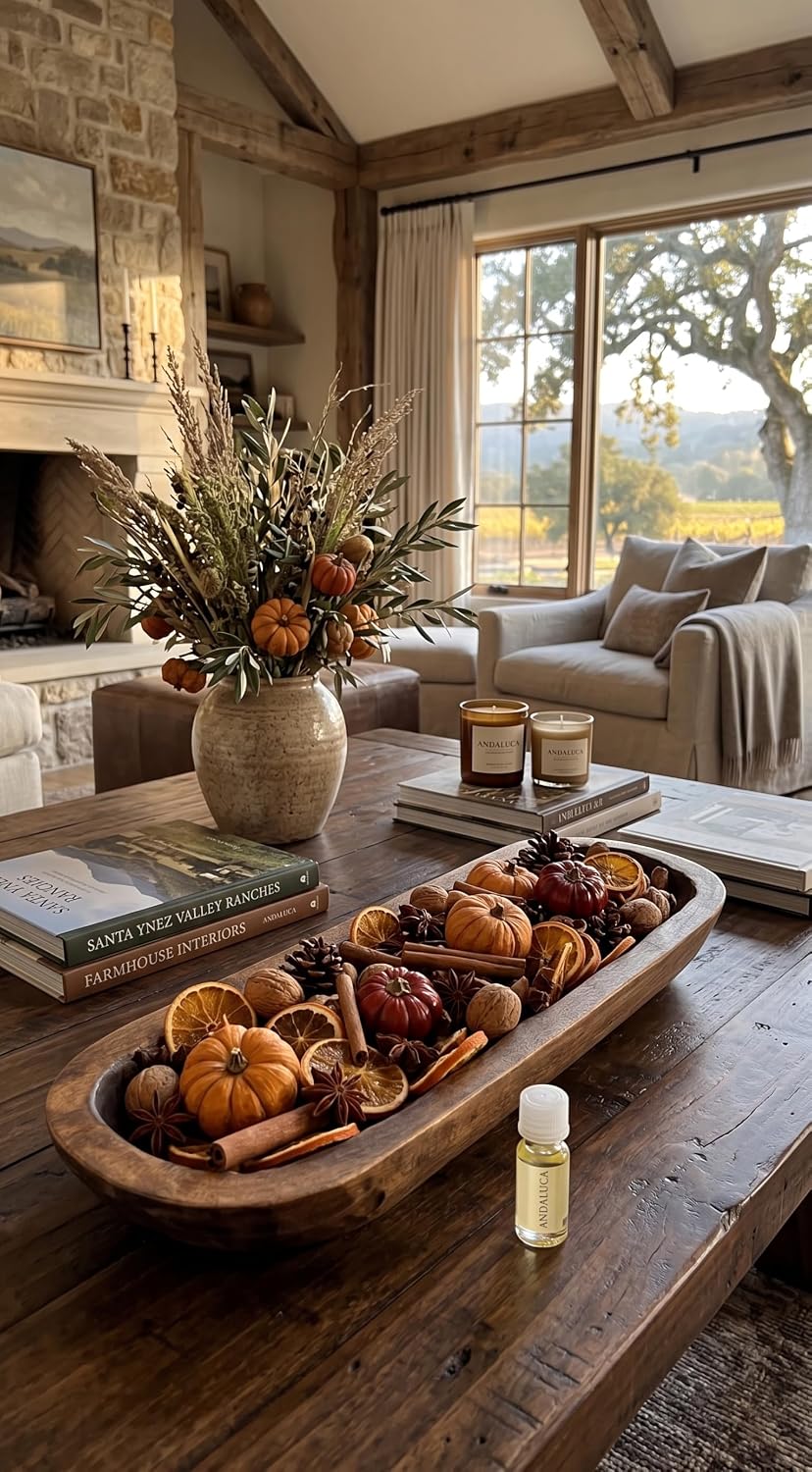 ANDALUCA Potpourri Mini Pumpkins, Cinnamon, Orange Slices & Pumpkin Spice Fragrance Vial Included Vase & Bowl Filler (Pumpkin Spice)
