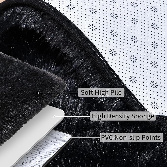 Soft Runner Rugs for Bedroom Hallways, 2x6 Black Fluffy Shag Throw Area Rug Non - Image 6