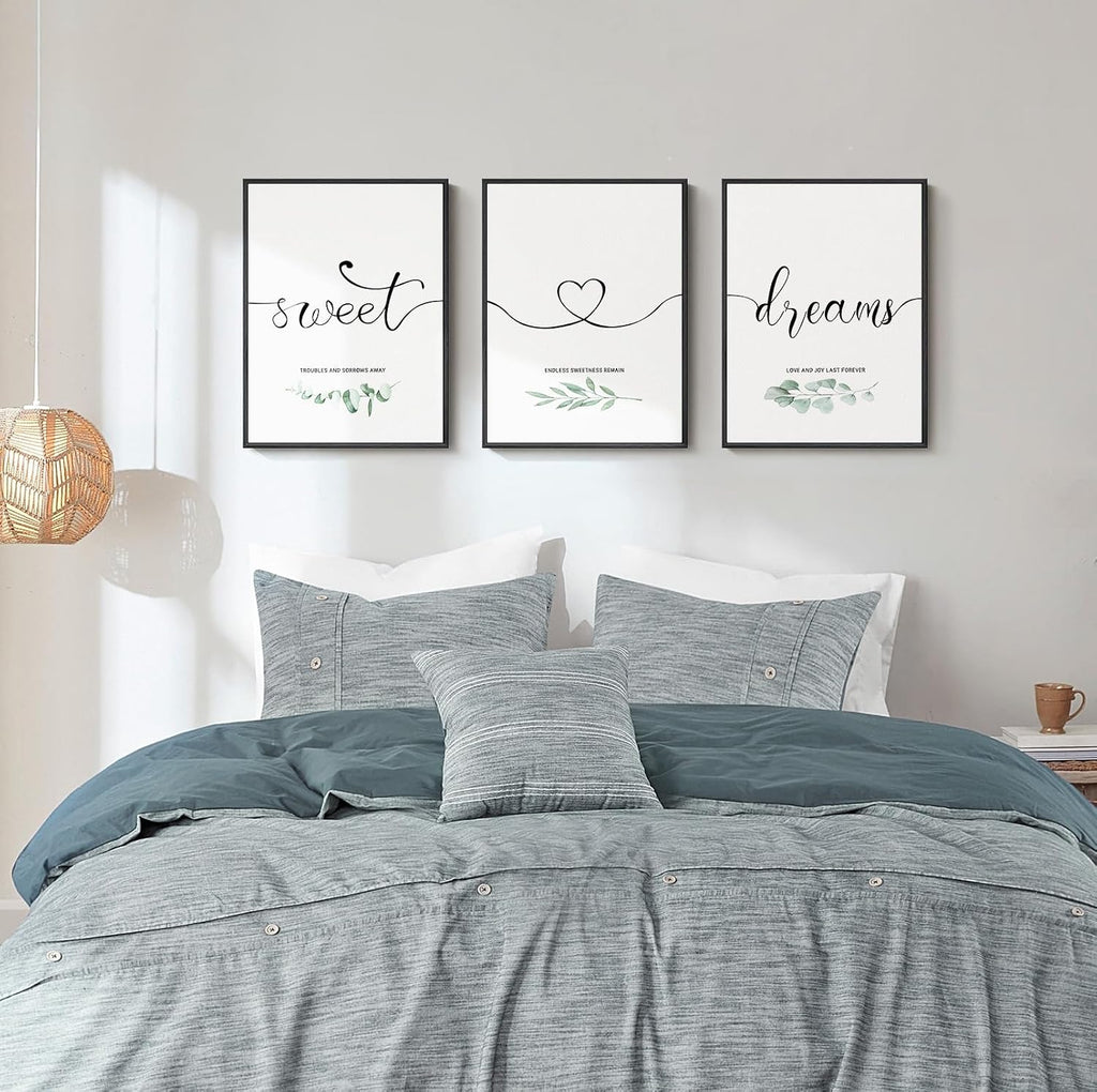 Framed Sweet Dreams Modern Minimalist Wall Art Bedroom, 3 Piece 12x16 Inch