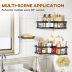 MAXIFFE 3 Pack Corner Shower Caddy with Soap Holder, Large Capacity Sturdy Easy Install No Drilling Stainless Steel Hold 40 LBS Shower Organizer Shelves Rack Storage for Family Renters Bathroom, Black
