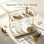 Bathroom Organizer Countertop Perfume Organizer Makeup Organizer Cosmetics Storage Display Rack Vanity Tray Dresser Stainless Steel Gold Shelf White Marble Ceramic Tray