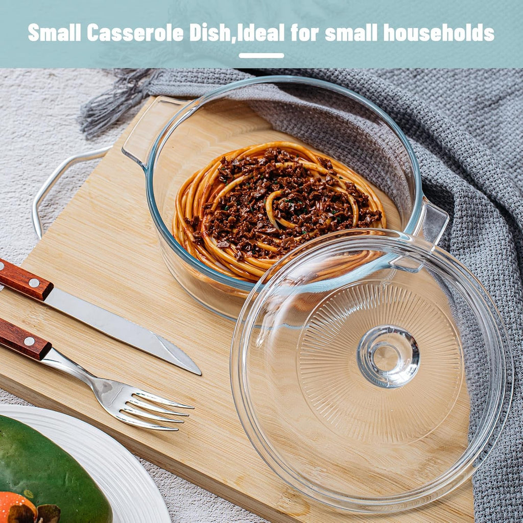 Maxcheck 2 Pcs Glass Casserole Dish with Lid, 0.8L/1.7L Round Bakeware Set