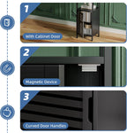 HITNET Bamboo Floor Cabinet, Small Bathroom Cabinet Floor Standing, 4 Tier Narrow Side Storage Cabinet, Space Saving Kitchen Cupboard with Single Door, Black