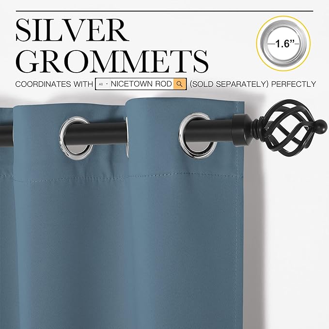 NICETOWN Smoky Blue Blackout Curtains 86 inches Length - Image 2