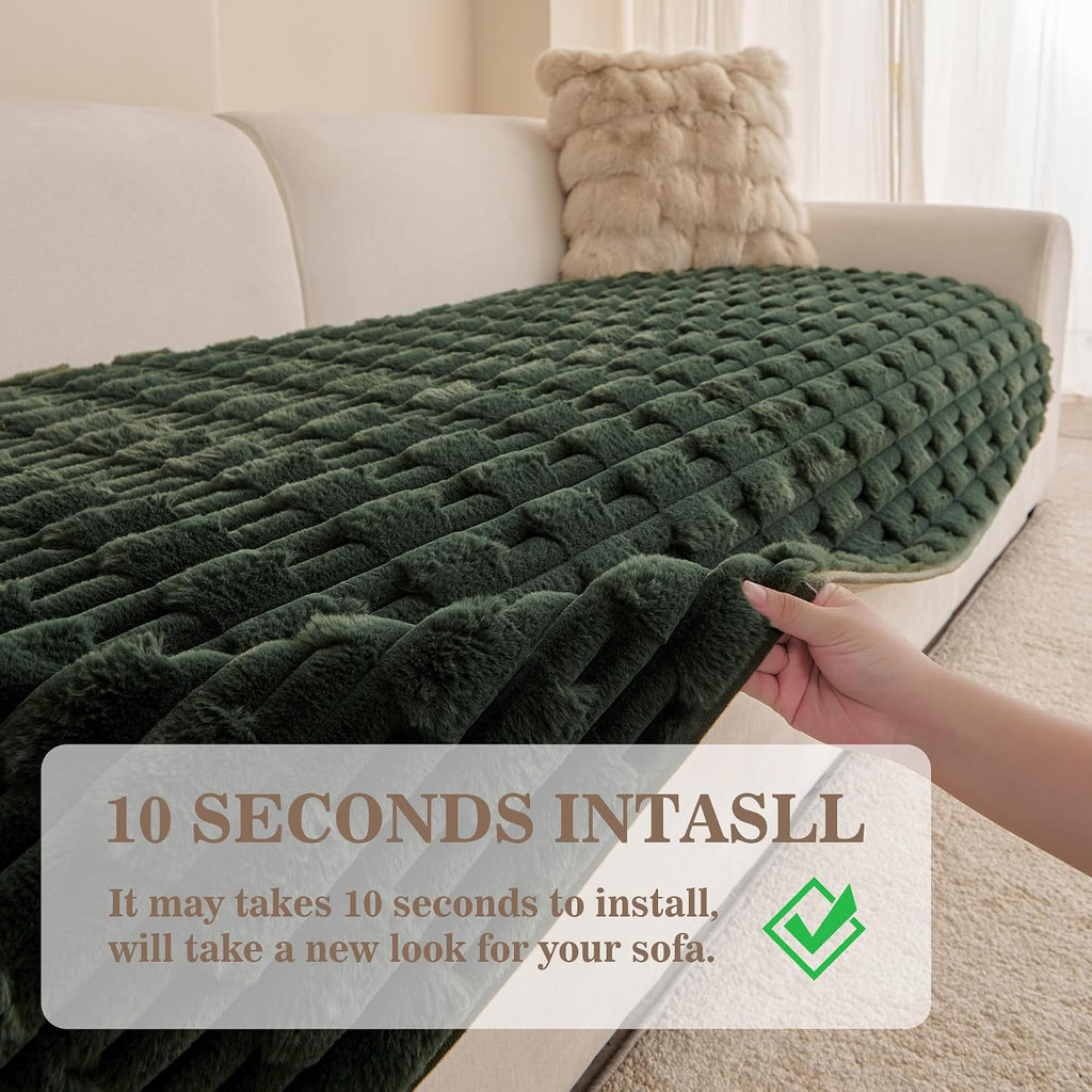 MYSKY HOME Couch Cover for Dogs, Plush Soft Sofa Cover Washable, Couch Covers for 3 Cushion Sofa Pet Friendly, Waterproof Non-Slip Durable Sofa Slipcover Furniture Protector, Moss Green, 35"x83"