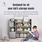 Sturdis Toy Storage Organizer with Bookshelf, Kids Playroom Organization Shelving Unit with Removable Storage Bins & Safety Anti-Tip Bracket, Gray