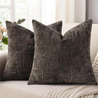 decorUhome Dark Brown Chenille Throw Pillow Covers 20x20 Set of 2 Textured Soft by decorUhome