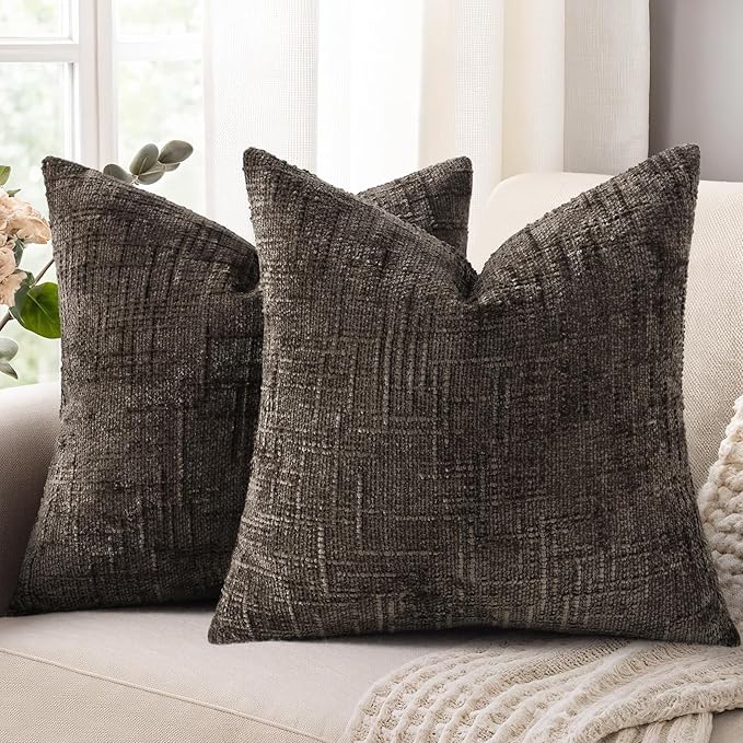 decorUhome Dark Brown Chenille Throw Pillow Covers 20x20 Set of 2 Textured Soft by decorUhome