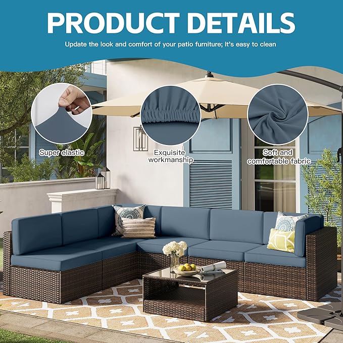 14Pcs Outdoor Cushion Covers, Patio Cushion Covers, Stretch Elastic Slipcovers - Image 3