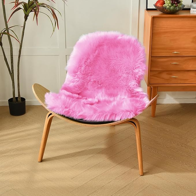 duduta Hot Pink Faux Sheepskin Throw Rug 2x3 ft, Fluffy Shag Rug - Image 5