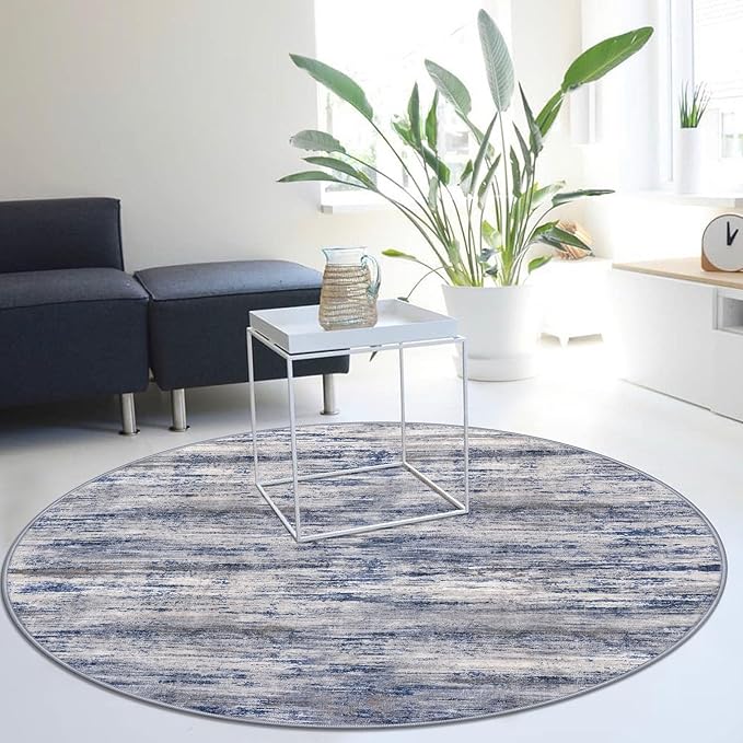 KOZYFLY Modern Abstract Round Washable Rug 5Ft, Non-Slip Soft Kitchen Bathroom by KOZYFLY
