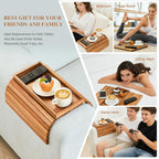 GEHE Acacia Wood Sofa Arm Tray, Foldable Couch Arm Tray Side Table, Anti-Falling Armrest Tables Cup Holder for Snacks, Drinks, Beers, Phone, Control, Flexible and Portable, Anti-Slip